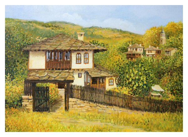 Staklena slika - Vikendice ljeti (70x50 cm)