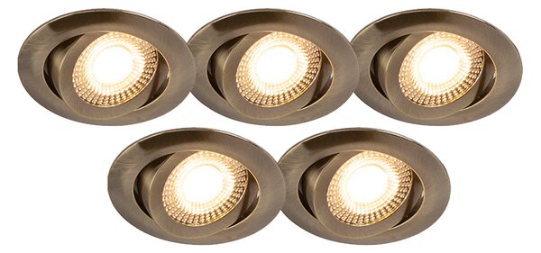 Set od 5 modernih ugradbenih reflektora brončane boje s uključenim LED-om, prigušivim u 3 koraka - Mio