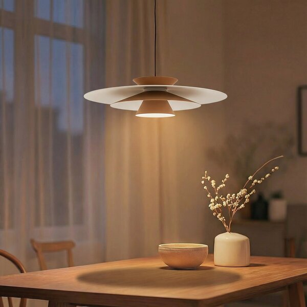 Lucande LED visilica Livie, bež, aluminij, Ø 50 cm, prigušiva, Bež, Dnevni boravak/blagovaonica, Aluminij