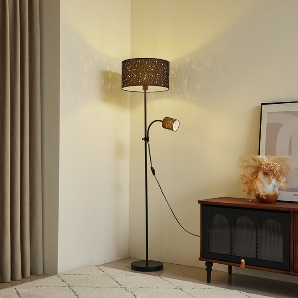 Podne Lampa Lindby, Melanie, Crno, Dnevna soba, Metal, Moderan