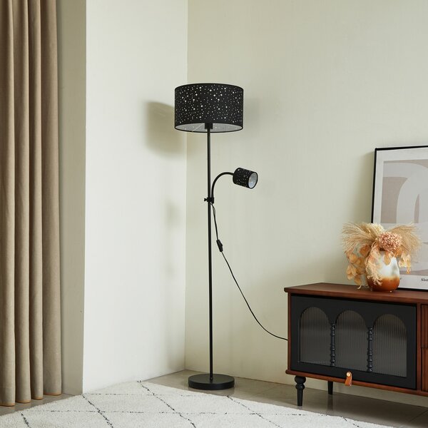 Podne Lampa Lindby, Melanie, Crno, Dnevna soba, Metal, Moderan