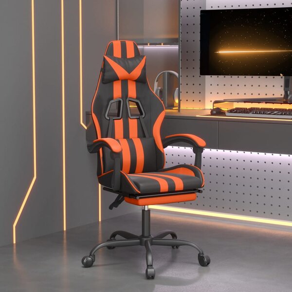 VidaXL Okretna igraća stolica s osloncem crno-narančasta umjetna koža