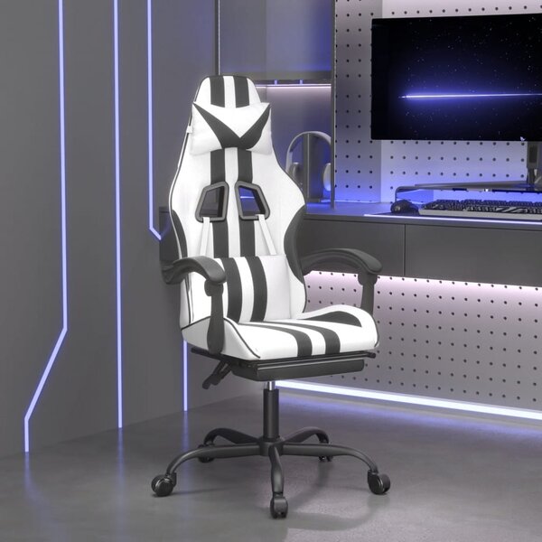 VidaXL Okretna igraća stolica s osloncem bijelo-crna od umjetne kože