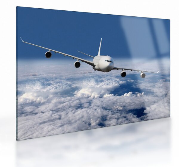 Staklena slika - Avion u oblacima (70x50 cm)