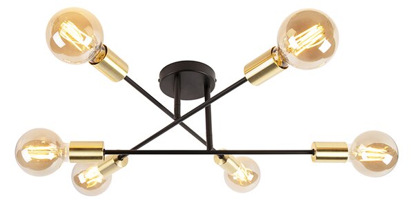 Industrijska stropna svjetiljka crna sa zlatnim 6 lampica - Sydney