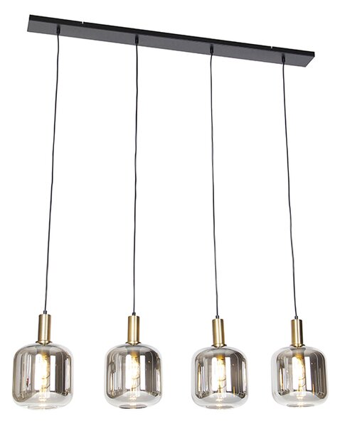 Dizajnerska viseća lampa crna sa zlatom sa dimnim staklom 4 svjetla - Zuzanna