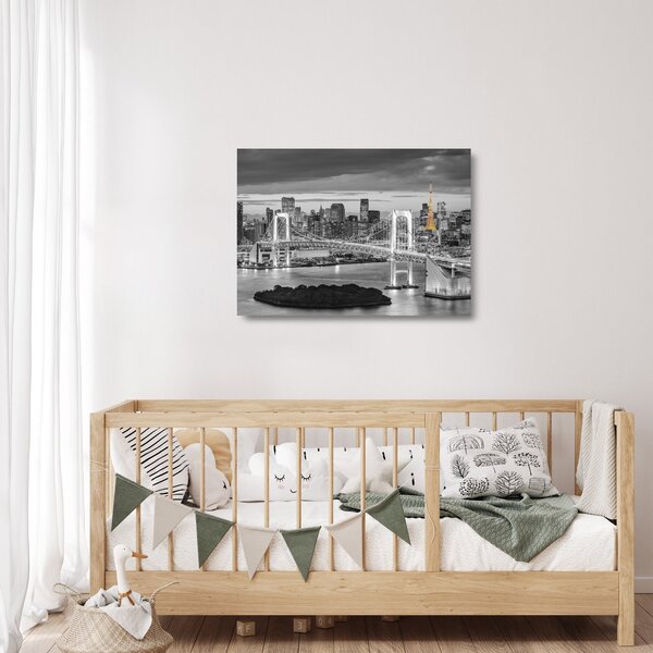 Staklena slika - Veliki grad sa žutim tornjem (70x50 cm)