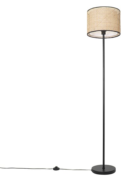 Seoska podna svjetiljka crna sa sjenom od ratana - Kata