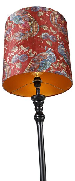 Podna lampa crna s crvenim sjenilom u obliku paunovog repa 40 cm - Classico