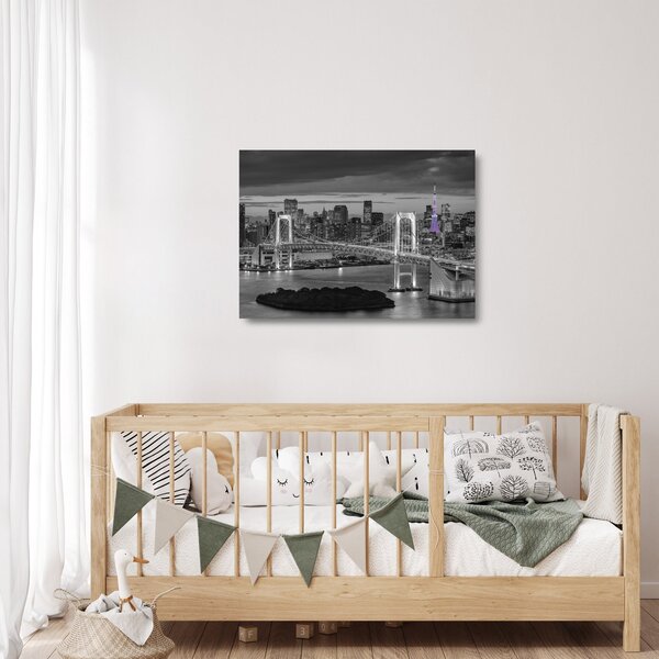 Staklena slika - Veliki grad s ljubičastim tornjem (70x50 cm)