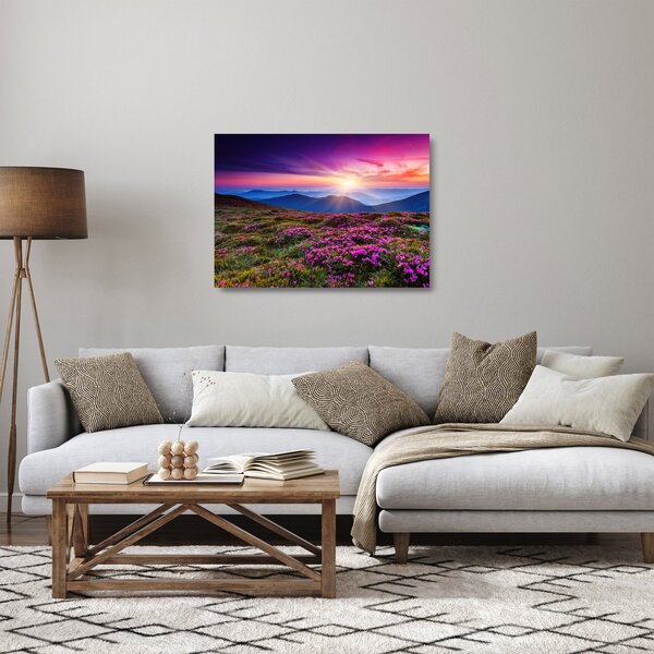 Staklena slika - Planinski cvjetni krajolik (70x50 cm)