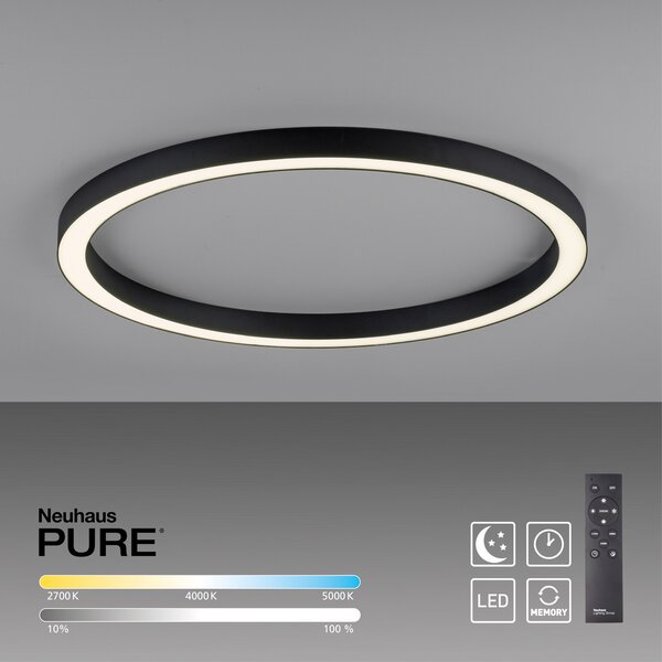 Stropne Svjetiljka PURE, PURE Lines Round, prigušiv, Crno, Dnevna soba, Metal, Moderan