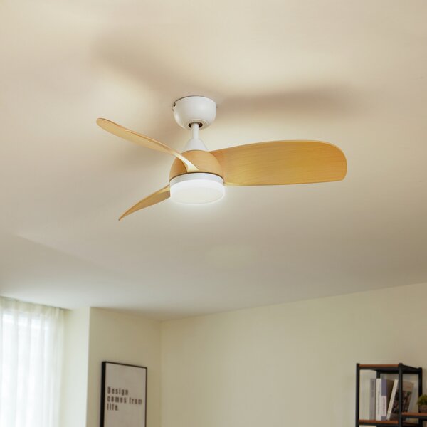 Enon LED stropni ventilator, bijela/drveni efekt, DC, tih – Lindby Lindby, Enon, prigušiv, Bijela, Dnevna soba, Metal, Moderan