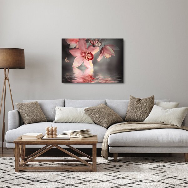 Staklena slika - Cvijeće i leptir (70x50 cm)