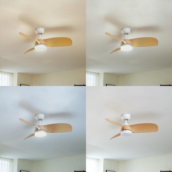 Enon LED stropni ventilator, bijela/drveni efekt, DC, tih – Lindby Lindby, Enon, prigušiv, Bijela, Dnevna soba, Metal, Moderan