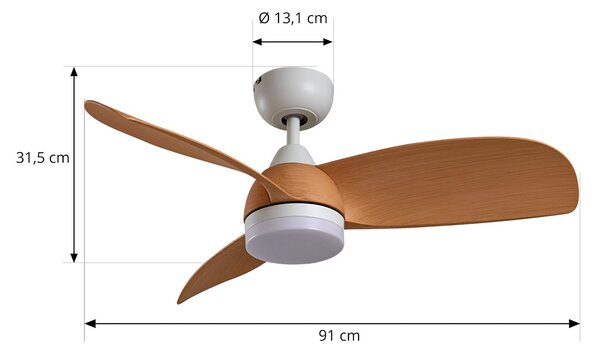Enon LED stropni ventilator, bijela/drveni efekt, DC, tih – Lindby Lindby, Enon, prigušiv, Bijela, Dnevna soba, Metal, Moderan
