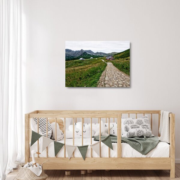 Staklena slika - Planinski krajolik s kućama (70x50 cm)