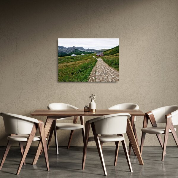 Staklena slika - Planinski krajolik s kućama (70x50 cm)