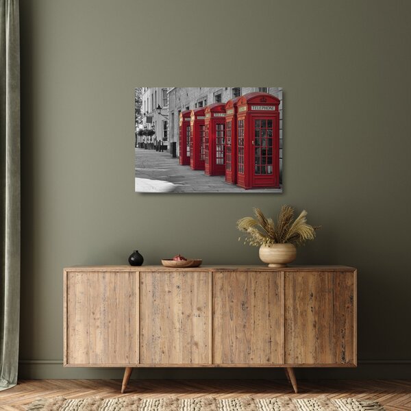 Staklena slika - Telefonske govornice u Londonu (70x50 cm)