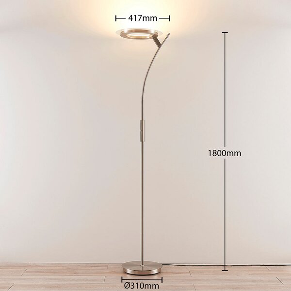Podne Lampa Lindby, Darion, prigušiv, Sivo, Dnevna soba, Metal, Moderan