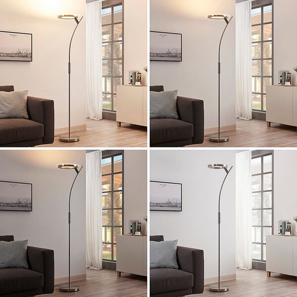 Podne Lampa Lindby, Darion, prigušiv, Sivo, Dnevna soba, Metal, Moderan