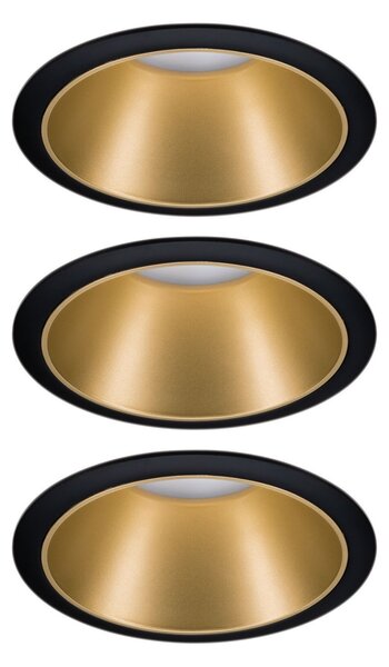 Paulmann Cole LED reflektor, zlatno-crni, set od 3 komada, prigušiva, Zlato / mjed, Područje hodnika, Metal, Okrugla ugradna svjetla