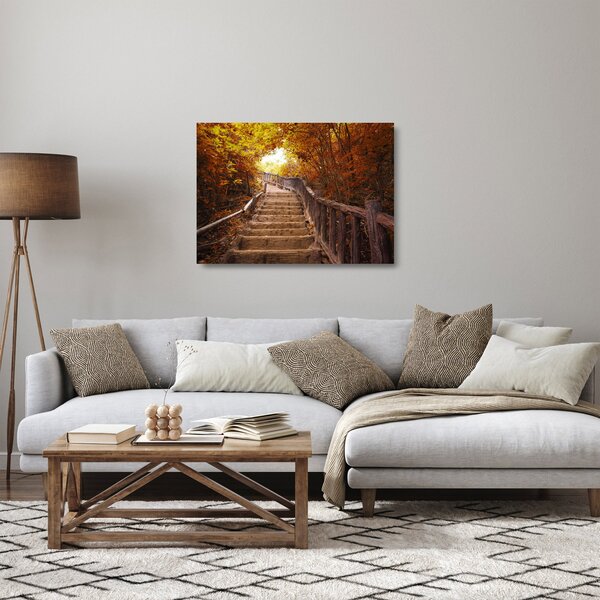 Staklena slika - Stepenice u prirodi u jesen (70x50 cm)