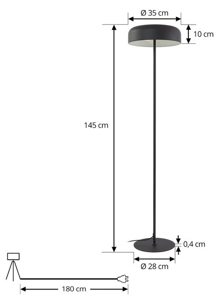 Podne Lampa Lindby, Edion, Crno, Dnevna soba, Metal, Moderan