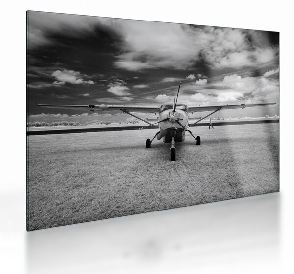 Staklena slika - Avion crno-bijeli (70x50 cm)