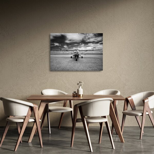 Staklena slika - Avion crno-bijeli (70x50 cm)