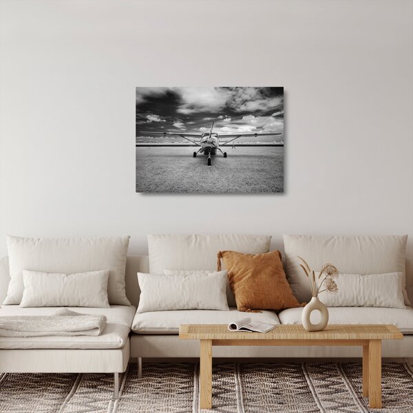 Staklena slika - Avion crno-bijeli (70x50 cm)