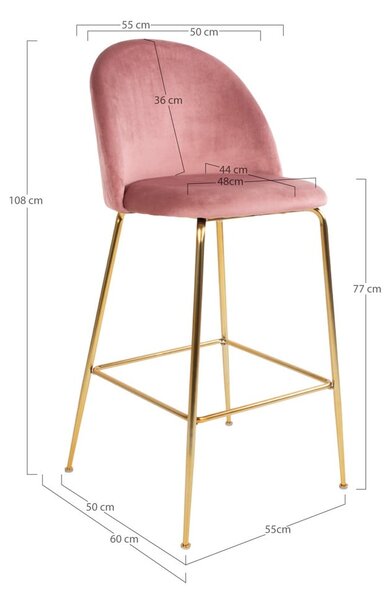 Set od 2 ružičaste barske stolice s baršunastim presvlakom s mjedenim nogama House Nordic Lausanne