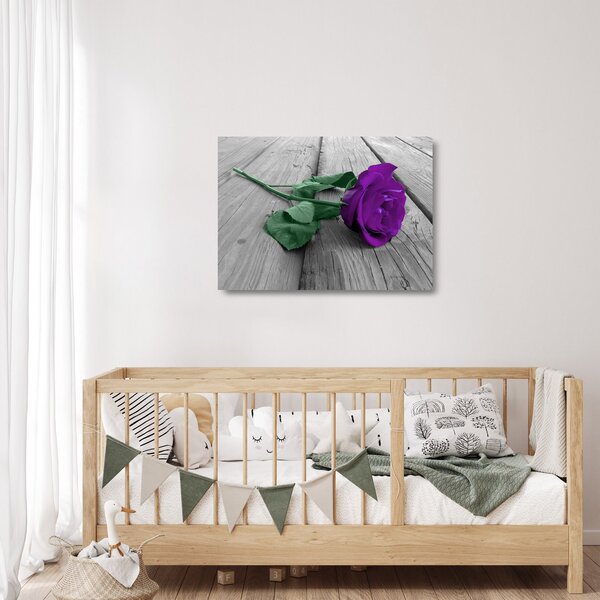 Staklena slika - Ljubičasta ruža sa zelenom stabljikom (70x50 cm)