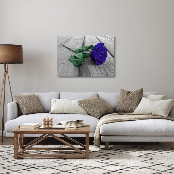 Staklena slika - Plava ruža sa zelenom stabljikom (70x50 cm)