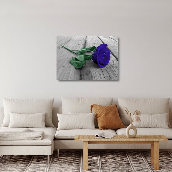 Staklena slika - Plava ruža sa zelenom stabljikom (70x50 cm)