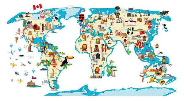 Zidna samoljepljiva naljepnica Ambiance World Map Ethnic Tour