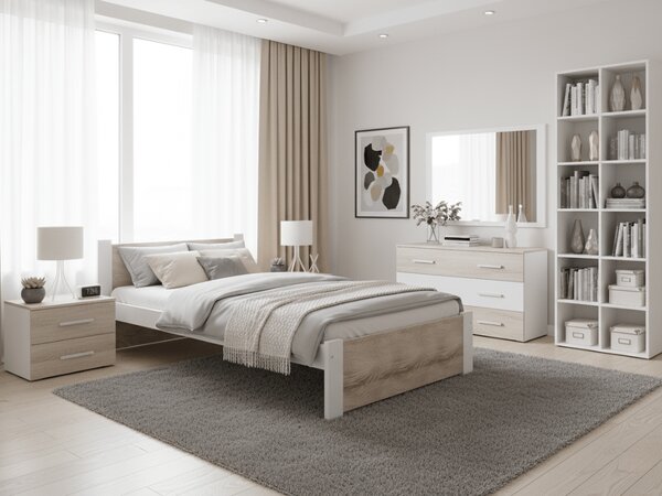 Krevet IKAROS 90 x 200 cm, bijela/hrast sonoma Podnica: Bez podnice, Madrac: Madrac Deluxe 10 cm