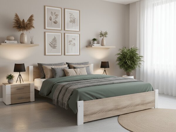 Krevet IKAROS 140 x 200 cm, bijela/hrast sonoma Podnica: Sa podnicom od letvi, Madrac: Madrac Deluxe 10 cm
