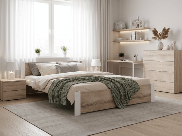 Krevet IKAROS 140 x 200 cm, bijela/hrast sonoma Podnica: Sa podnicom od letvi, Madrac: Madrac Deluxe 10 cm