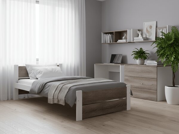 Krevet IKAROS DOUBLE 90 x 200 cm, bijela/tartuf hrast Podnica: Sa podnicom od letvi, Madrac: Bez madraca