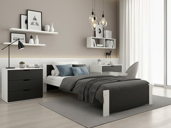 Krevet IKAROS 90 x 200 cm, antracit/bijela Podnica: Sa podnicom od letvi, Madrac: Bez madraca