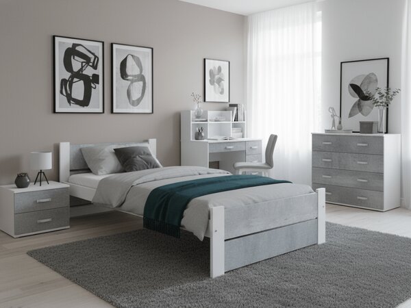 Krevet IKAROS DOUBLE 90 x 200 cm, beton/bijela Podnica: Sa lameliranom podnicom, Madrac: Bez madraca