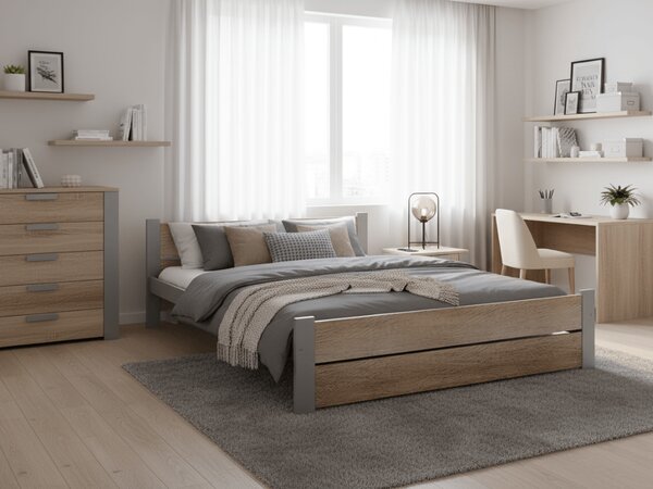 Krevet IKAROS DOUBLE 160 x 200 cm, hrast sonoma/siva Podnica: Bez podnice, Madrac: Madrac Deluxe 10 cm