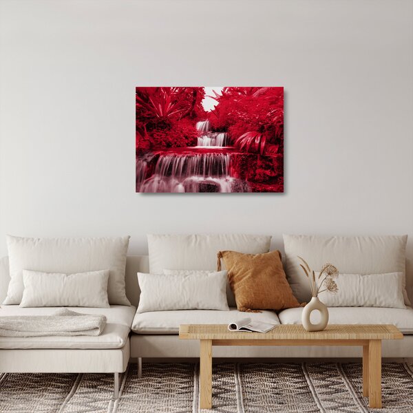 Staklena slika - Indonezijski vodopadi u crvenoj boji (70x50 cm)