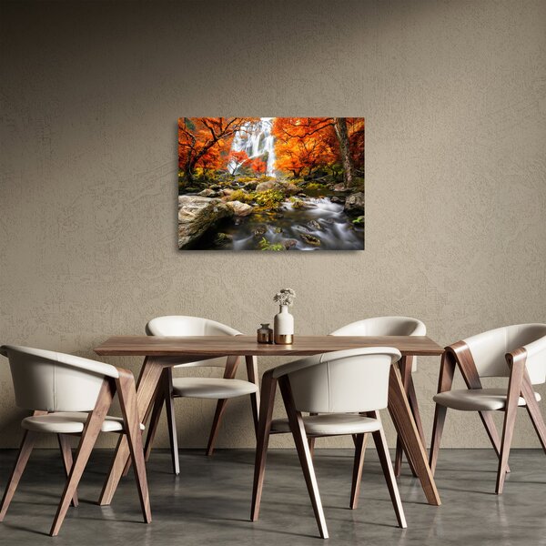 Staklena slika - Slapovi u jesenskom pejzažu, narančasti (70x50 cm)