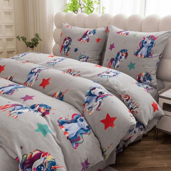 Posteljina mikropliš CUTE UNICORN siva Dimenzije posteljine: 70 x 80 cm | 140 x 200 cm