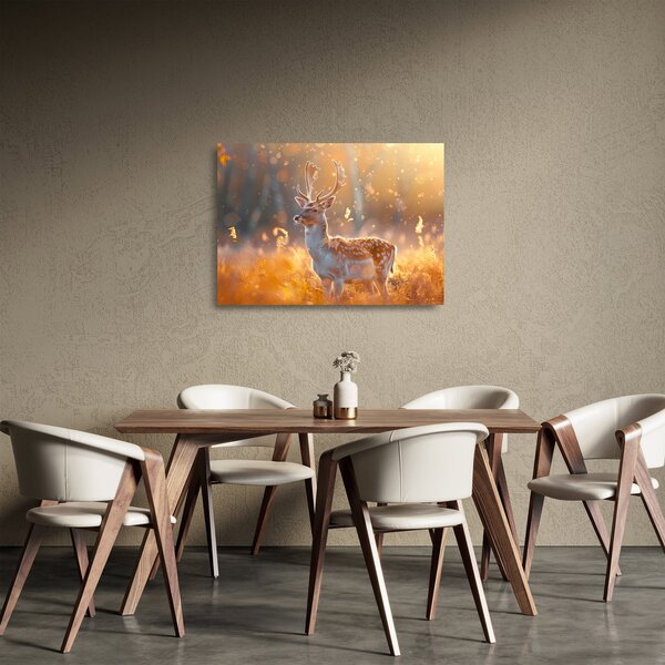 Staklena slika - Jeleni u polju (70x50 cm)