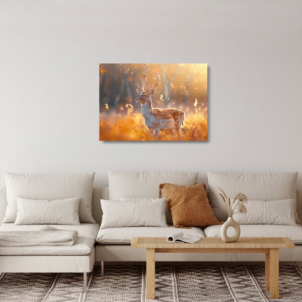 Staklena slika - Jeleni u polju (70x50 cm)
