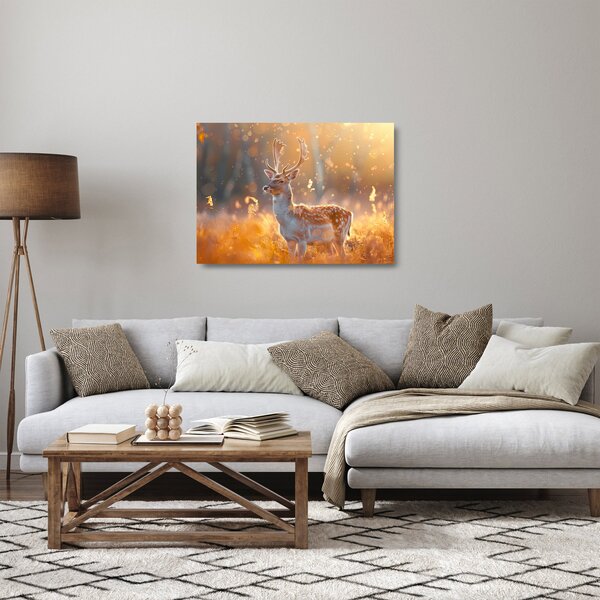 Staklena slika - Jeleni u polju (70x50 cm)