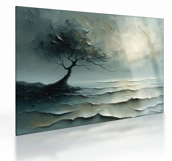 Staklena slika - Uljana slika stabla s oceanom (70x50 cm)